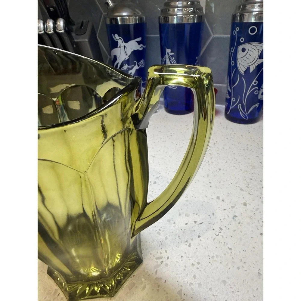 Westmoreland Olive Green Colonial Vintage Pitcher Mid Century Glass